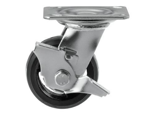 Колесо чугунное большегрузное с поворотной площадкой и тормозом и литым резиновым слоем SCDB 42 (100 мм/130 кг)