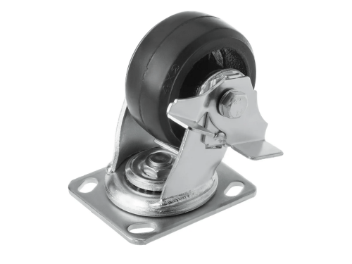 Колесо чугунное большегрузное с поворотной площадкой и тормозом и литым резиновым слоем SCDB 42 (100 мм/130 кг)