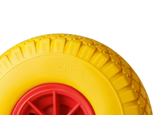 Колесо пенополиуретановое 3.00-4 с симметричной ступицей, пластиковым ободом и втулкой скольжения, ось 20 мм PU 1805-20 (260 мм/120 кг)