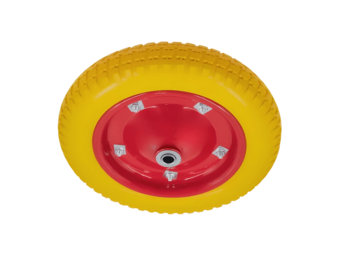 Колесо пенополиуретановое 3.00-8 с симметричной ступицей, металлическим ободом и шариковым подшипником, ось 16 мм PU 2401-16 (340 мм/160 кг)