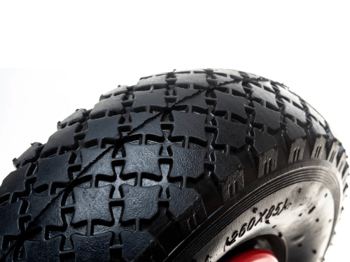 Колесо пневматическое 3.00-4 с симметричной ступицей, пластиковым ободом и втулкой скольжения, ось 16 мм PR 1805-16 (260 мм/150 кг)