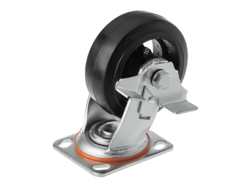 Колесо чугунное большегрузное с поворотной площадкой и тормозом и литым резиновым слоем SCDB 55 (125 мм/160 кг)