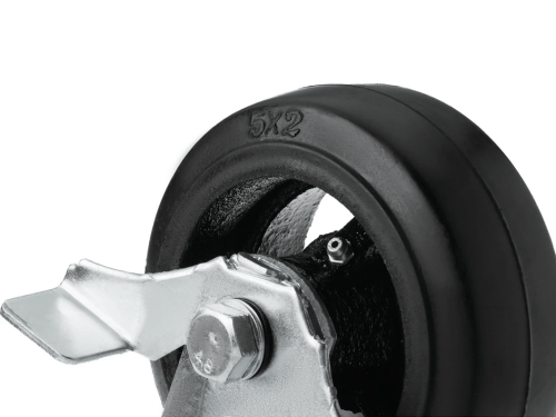 Колесо чугунное большегрузное с поворотной площадкой и тормозом и литым резиновым слоем SCDB 55 (125 мм/160 кг)