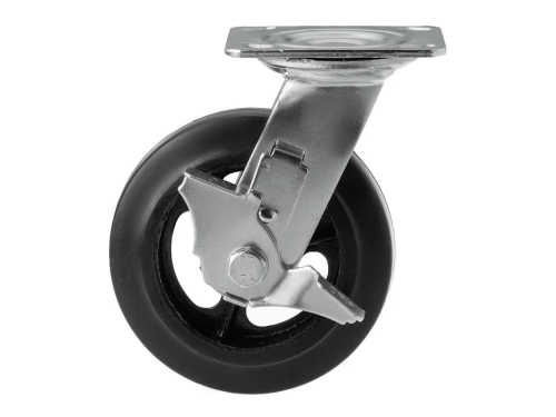 Колесо чугунное большегрузное с поворотной площадкой и тормозом и литым резиновым слоем SCDB 63 (150 мм/230 кг)