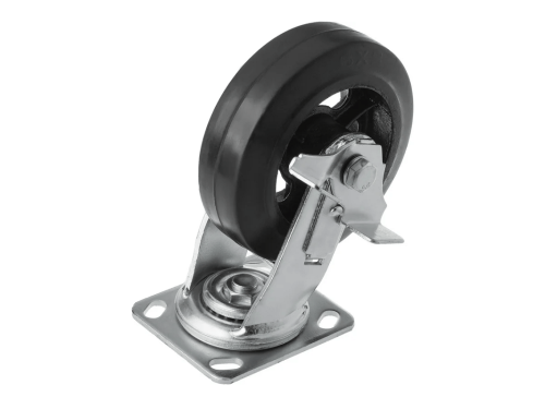 Колесо чугунное большегрузное с поворотной площадкой и тормозом и литым резиновым слоем SCDB 63 (150 мм/230 кг)