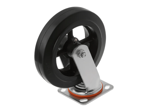 Колесо чугунное большегрузное с поворотной площадкой и тормозом и литым резиновым слоем SCDB 85 (250 мм/350 кг)