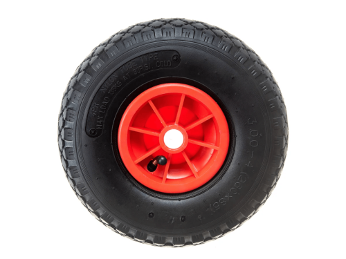 Колесо пневматическое 3.00-4 с симметричной ступицей, пластиковым ободом и втулкой скольжения, ось 20 мм PR 1805-20 (260 мм/150 кг)