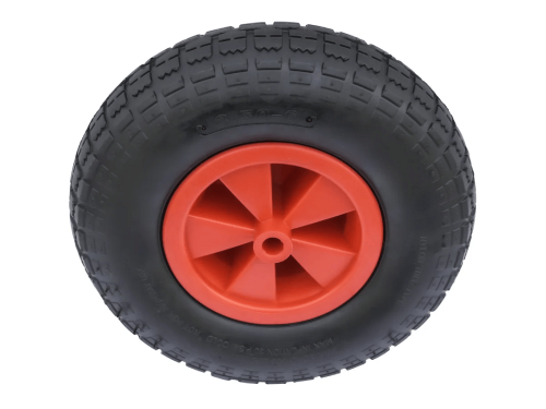 Колесо пневматическое 3.50-6 с симметричной ступицей, пластиковым ободом и втулкой скольжения, ось 16 мм PR 2002-16 (320 мм/170 кг)