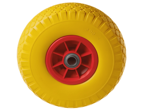 Колесо пенополиуретановое 3.00-4 с симметричной ступицей, пластиковым ободом и шариковым подшипником, ось 20 мм PU 1806-20 (250 мм/120 кг)