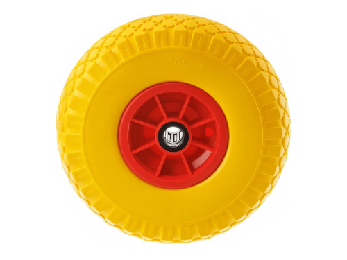 Колесо пенополиуретановое 3.00-4 с симметричной ступицей, пластиковым ободом и роликовым подшипником, ось 20 мм PU 1807-20 (260 мм/120 кг)