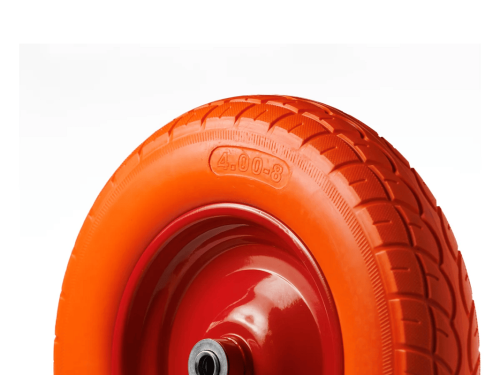 Колесо пенополиуретановое 4.00-8 с симметричной ступицей, металлическим ободом и шариковым подшипником, ось 16 мм PU 3000-16 (380 мм/160 кг)