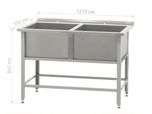 Ванна моечная ВМСб - 630/2 "Base" (полка с 2-мя отверстиями, борт)