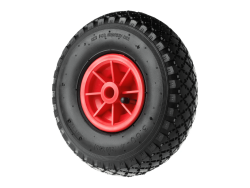 Колесо пневматическое 3.00-4 с симметричной ступицей, пластиковым ободом и втулкой скольжения, ось 16 мм PR 1805-16 (260 мм/150 кг)