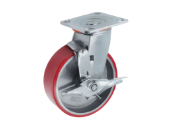 Колесо полиуретановое большегрузное с поворотной площадкой и тормозом SCPB 63 (150 мм/360 кг)