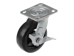 Колесо чугунное большегрузное с поворотной площадкой и тормозом и литым резиновым слоем SCDB 55 (125 мм/160 кг)