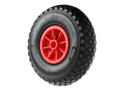 Колесо пневматическое 3.00-4 с симметричной ступицей, пластиковым ободом и втулкой скольжения, ось 20 мм PR 1805-20 (260 мм/150 кг)