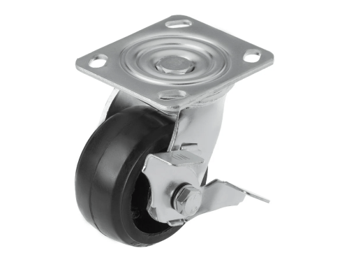 Колесо чугунное большегрузное с поворотной площадкой и тормозом и литым резиновым слоем SCDB 42 (100 мм/130 кг)