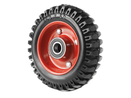 Колесо литое с протекторной резиной, металлическим ободом и шариковым подшипником, ось 17 мм, без крепления PP 160 (160 мм/400 кг)