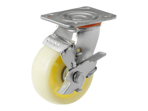 Колесо нейлоновое большегрузное с поворотной площадкой и тормозом SCdbn 55 (125 мм/240 кг)