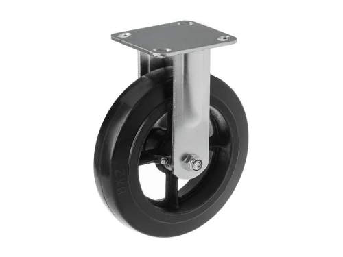 Колесо чугунное большегрузное с неповоротной площадкой и литым резиновым слоем FCD 80 (200 мм/280 кг)