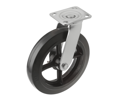 Колесо чугунное большегрузное с поворотной площадкой и литым резиновым слоем SCD 85 (250 мм/350 кг)