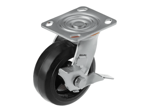 Колесо чугунное большегрузное с поворотной площадкой и тормозом и литым резиновым слоем SCDB 55 (125 мм/160 кг)