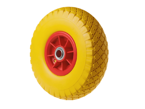 Колесо пенополиуретановое 3.00-4 с симметричной ступицей, пластиковым ободом и шариковым подшипником, ось 20 мм PU 1806-20 (250 мм/120 кг)