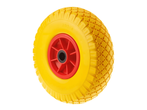 Колесо пенополиуретановое 3.00-4 с симметричной ступицей, пластиковым ободом и роликовым подшипником, ось 20 мм PU 1807-20 (260 мм/120 кг)