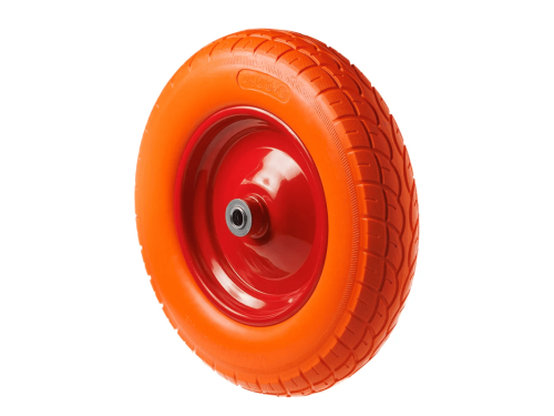 Колесо пенополиуретановое 4.00-8 с симметричной ступицей, металлическим ободом и шариковым подшипником, ось 16 мм PU 3000-16 (380 мм/160 кг)